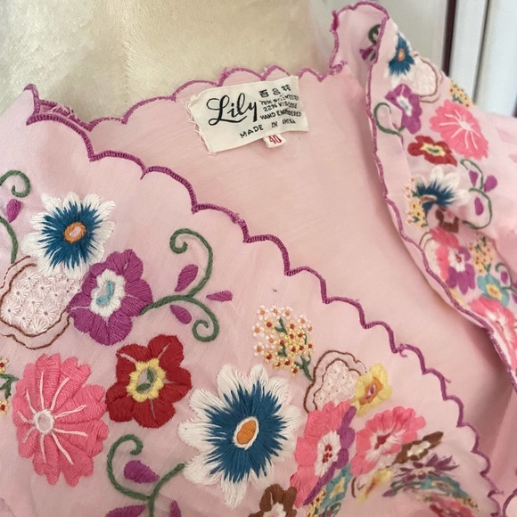 Vintage Lily Hand Embroidered Floral Shift Nightgown - Picture 4 of 5